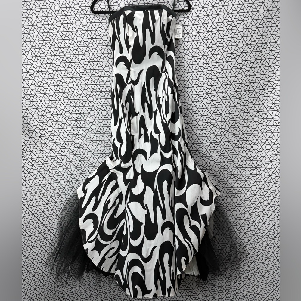 NWT JESSICA McCLINTOCK VTG BLACK WHITE TULLE MERMAID WAFFLE BACK EVENING DRESS